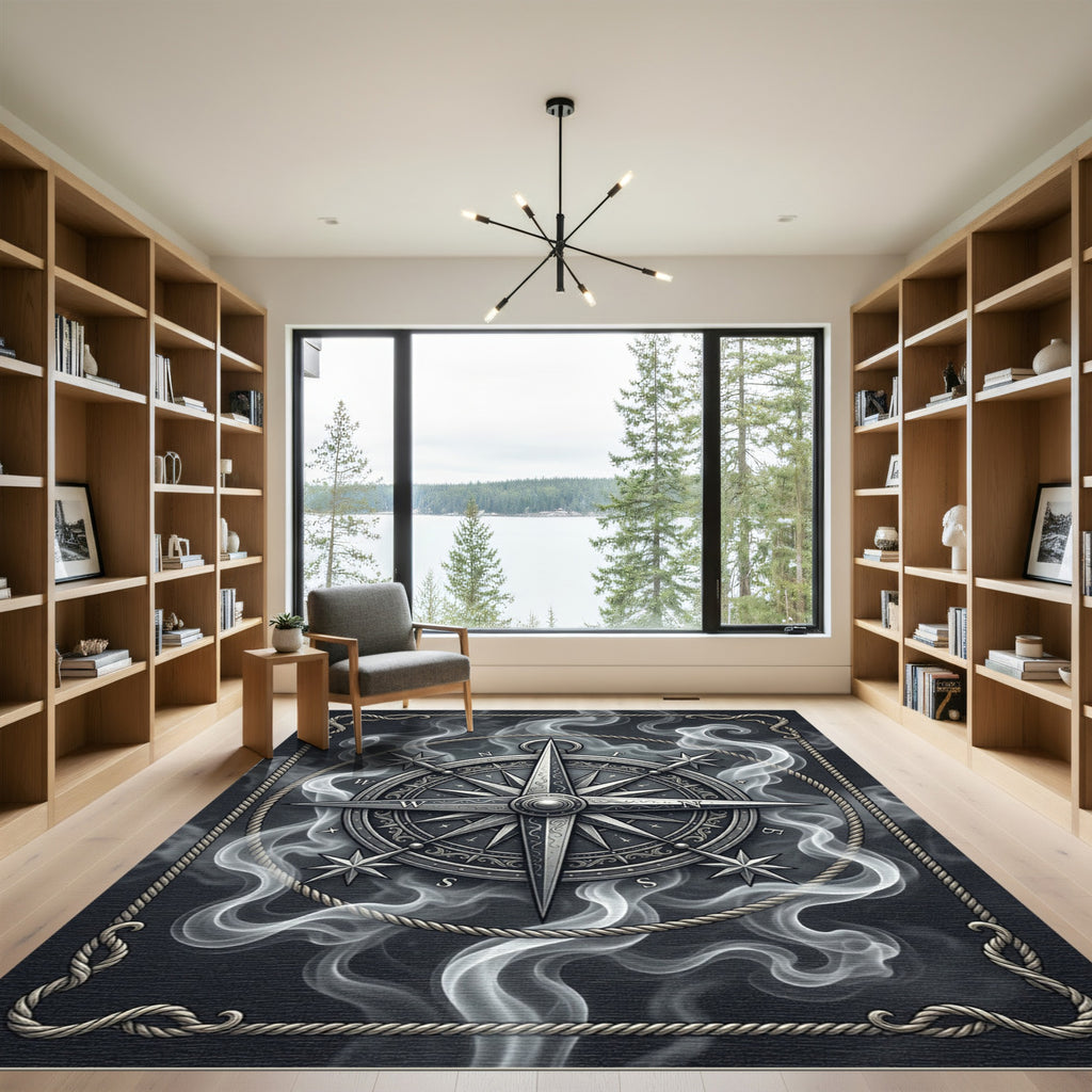Silver Compass Rose Smoke Accents Rug