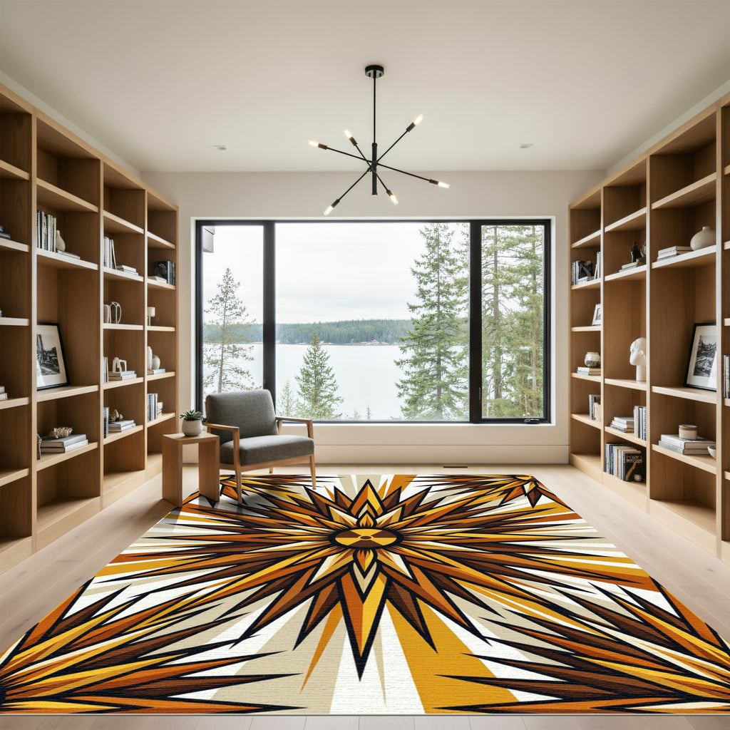 Radiant Golden Starburst Nuclear Geometric Rug