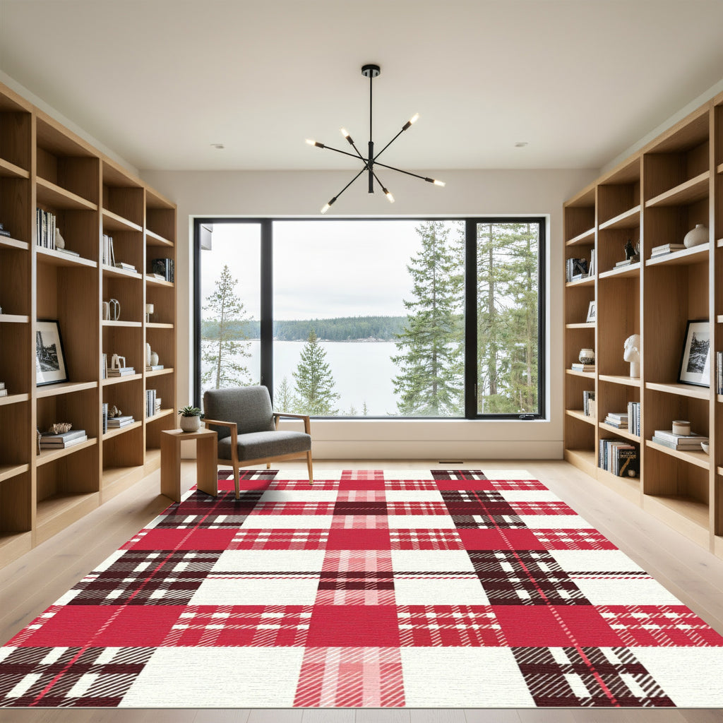 Crimson Cream Plaid Squares Rug