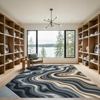 Modern Flowing Marbled Gray and Beige Rug