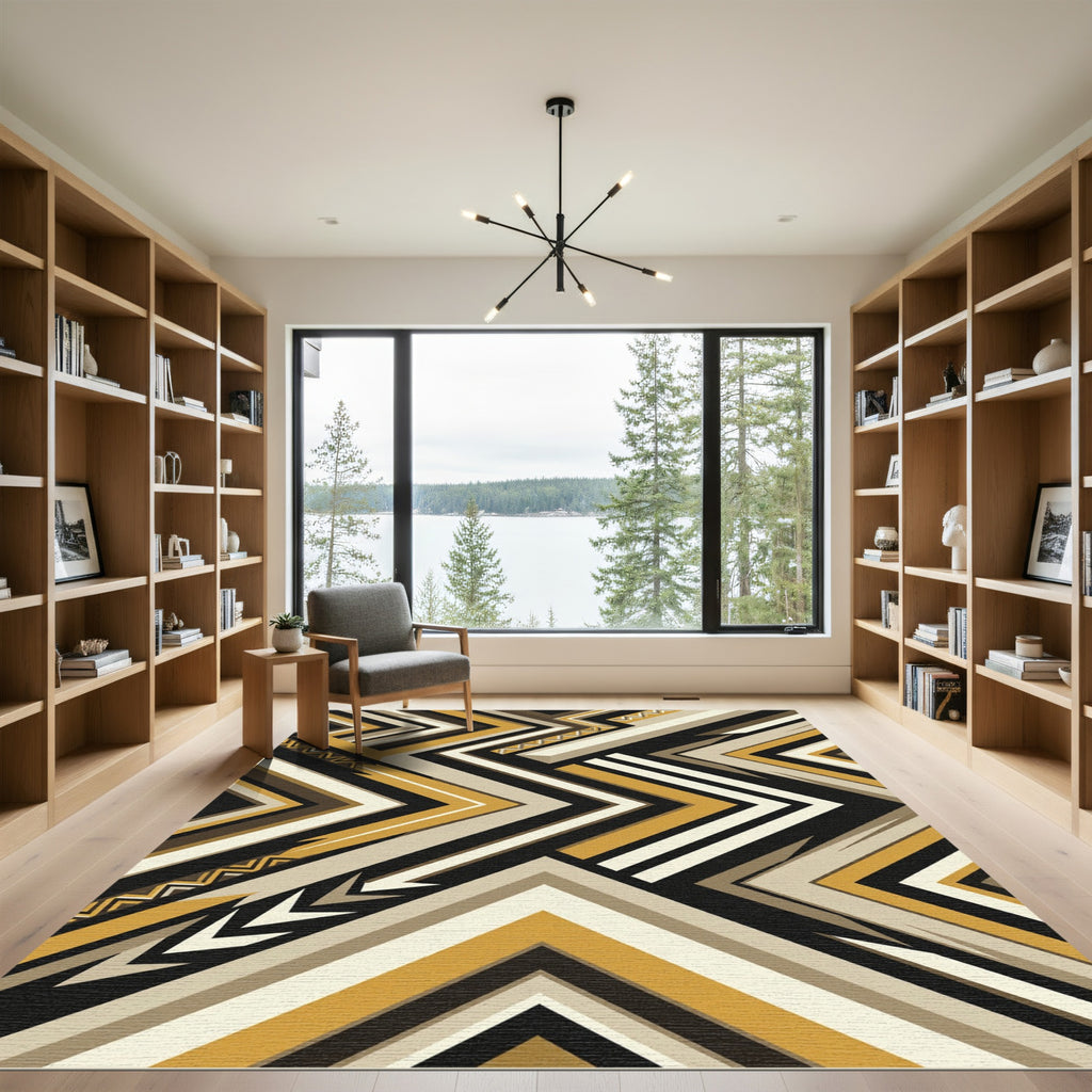 Geometric Chevron Mustard Stripe Rug