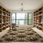 Golden Celestial Sunburst Geometric Rug