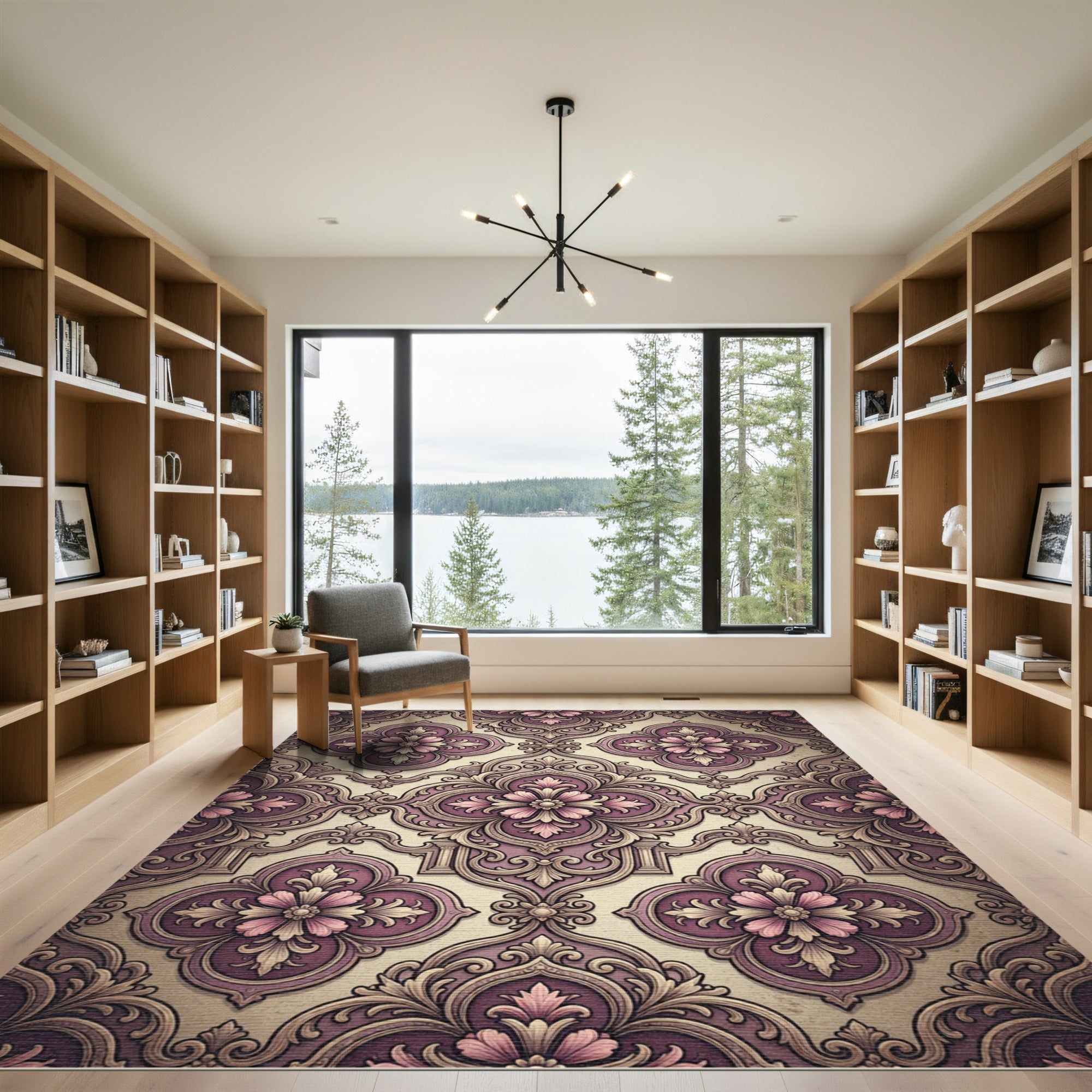 Ornate Plum Floral Medallion Rug