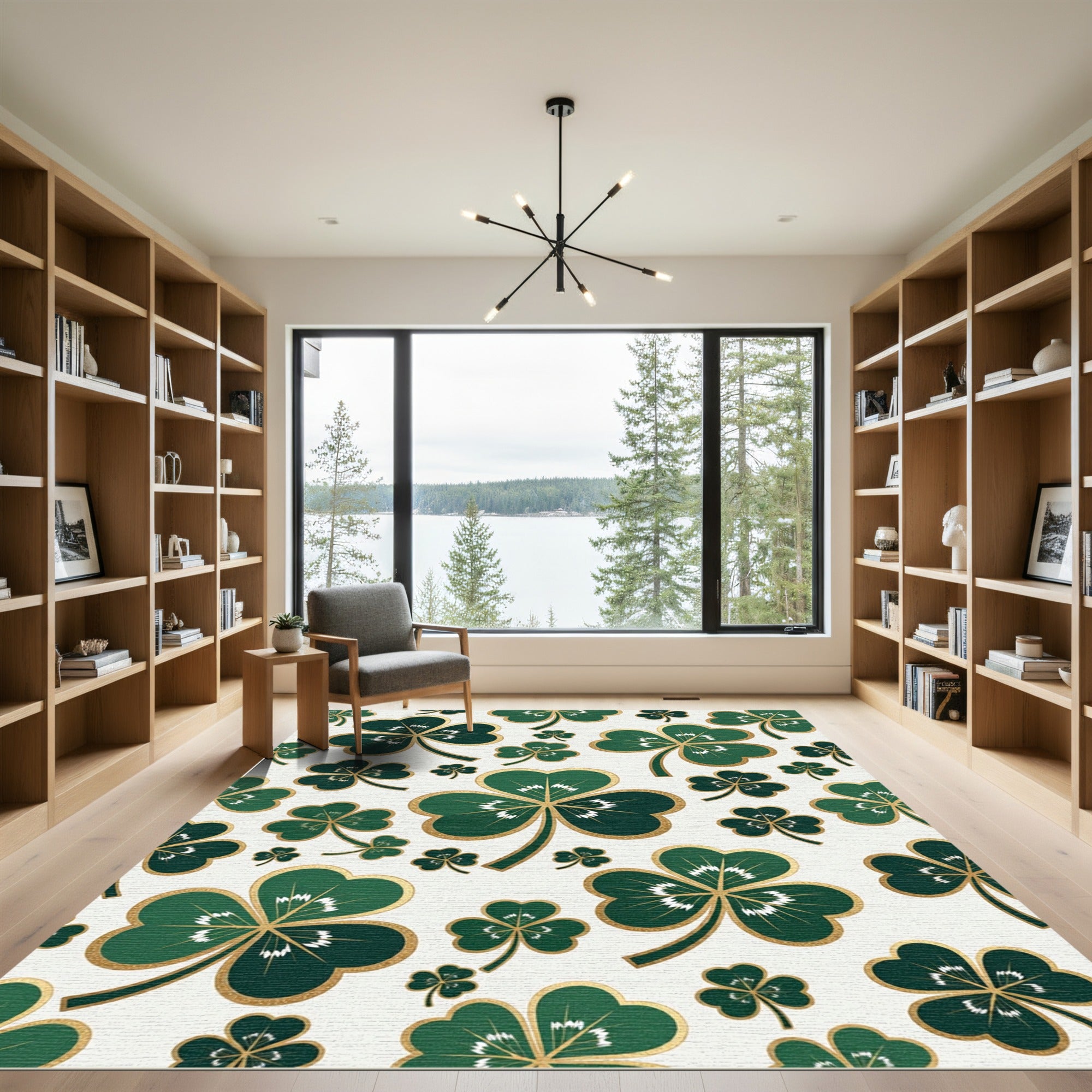Elegant Emerald Shamrock Botanical Clover Rug