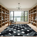Modern Monochrome Intersecting Grid Rug