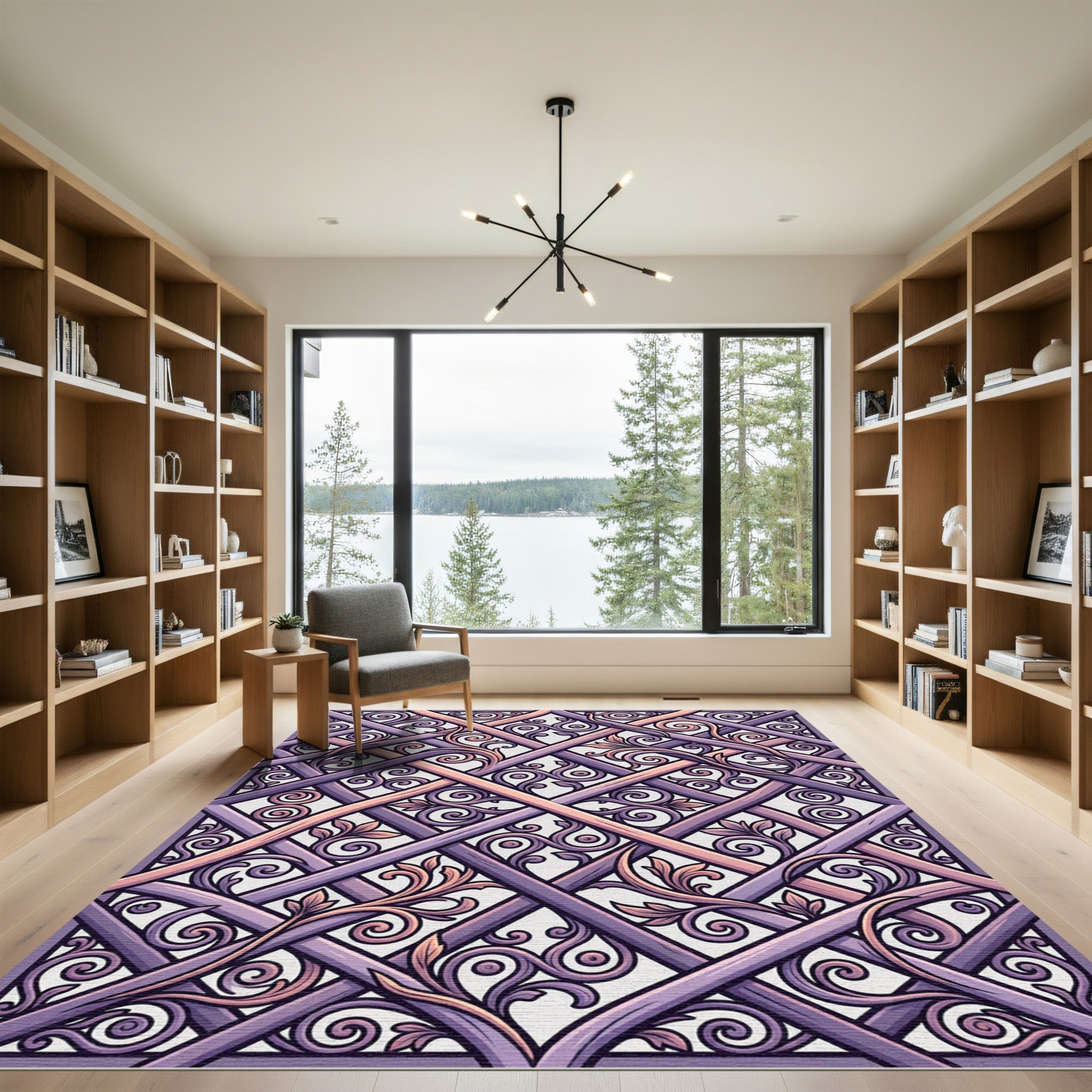 Ornate Purple and Rose Filigree Rug