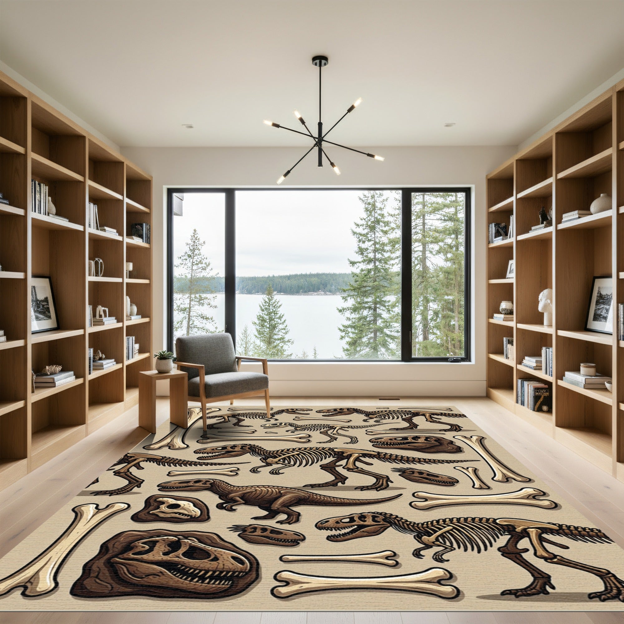 Prehistoric Fossil Dinosaur Beige Art Rug
