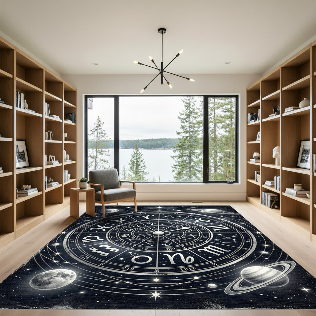 Celestial Silver Zodiac Constellation Art Rug