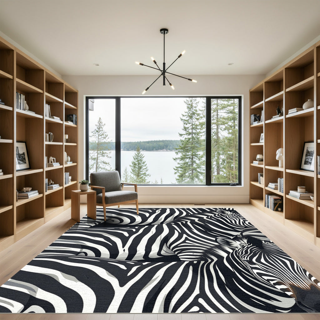 Bold Black White Zebra Stripe Collage Rug