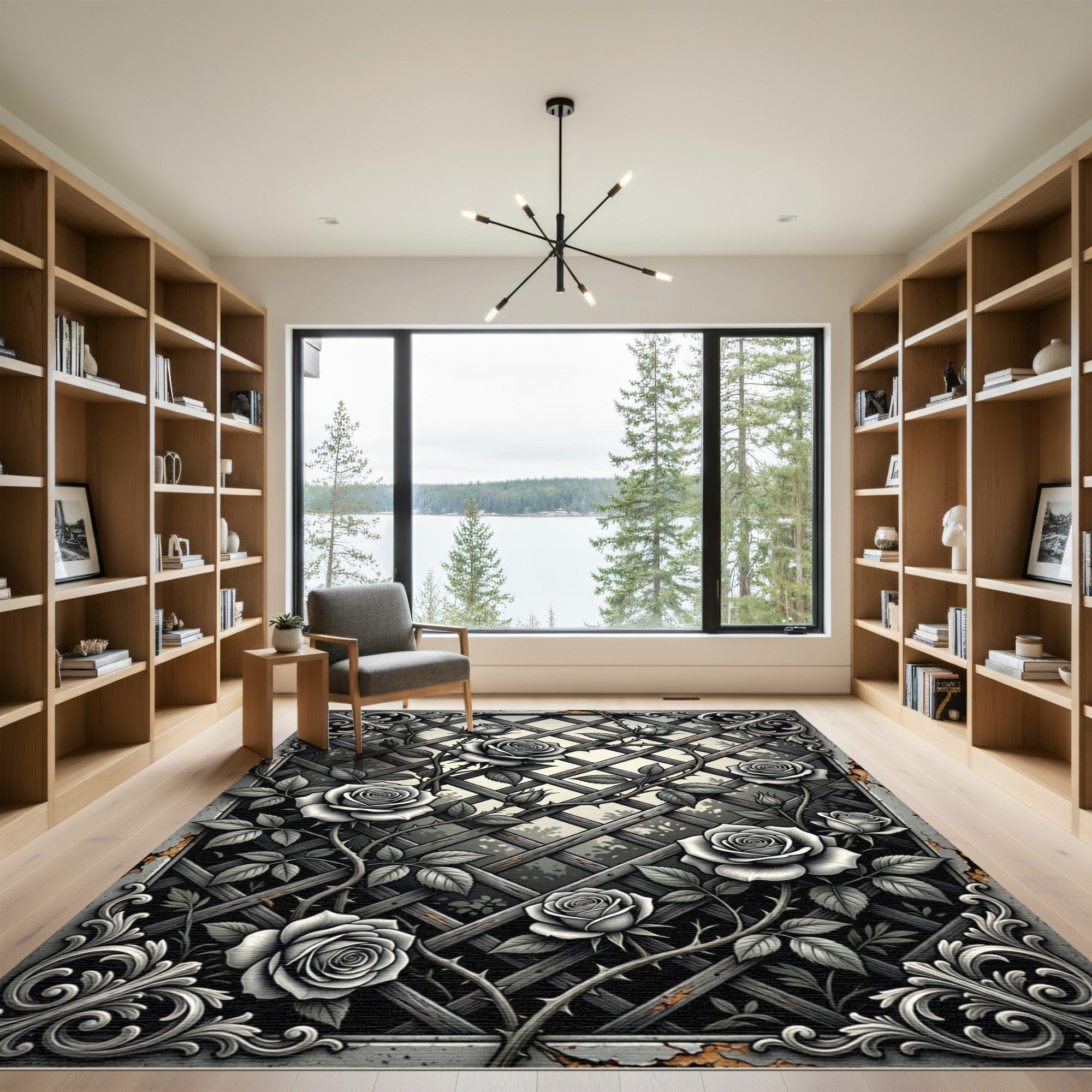 Gothic Gray Rose Trellis Rug