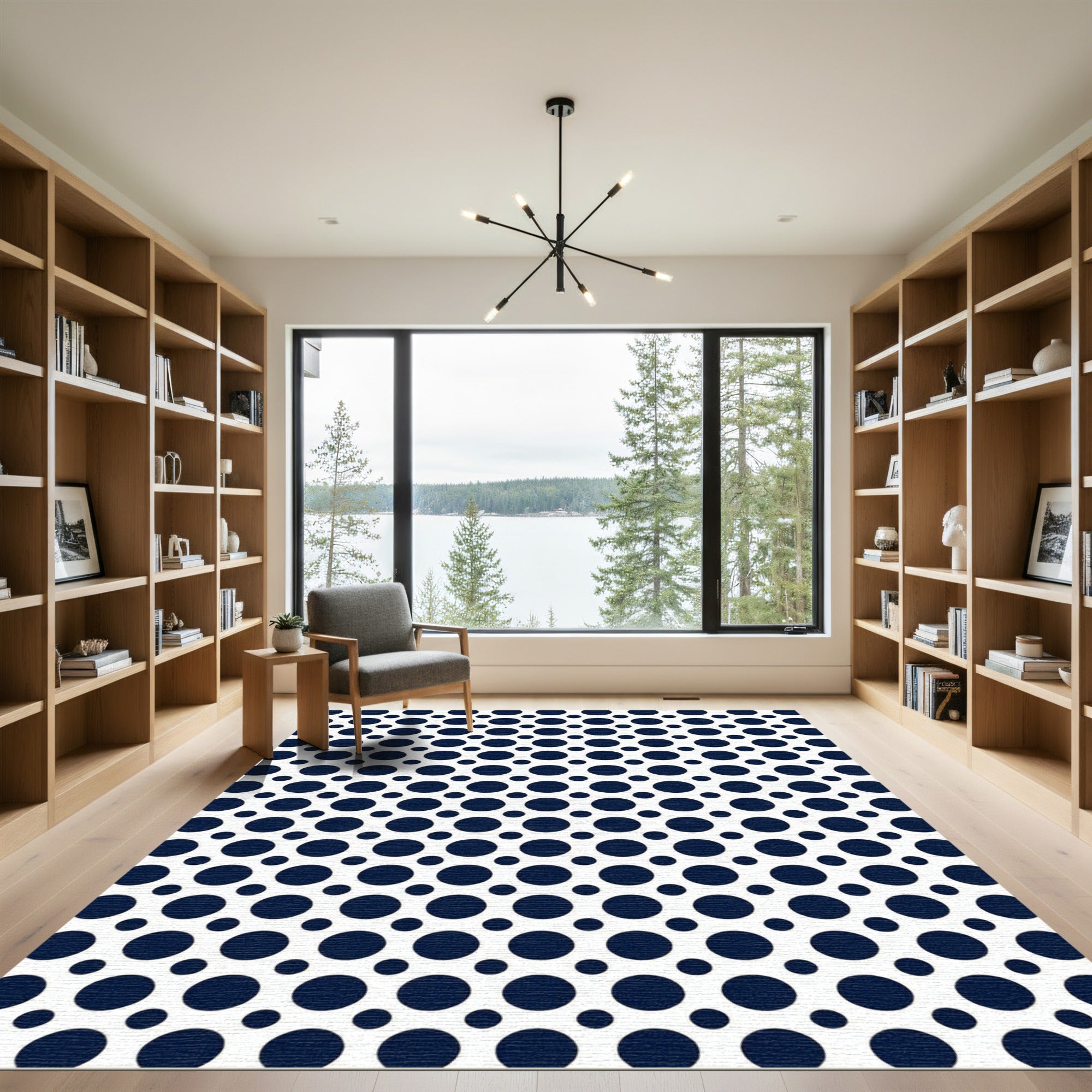Minimalist Navy Blue Polka Dot Rug