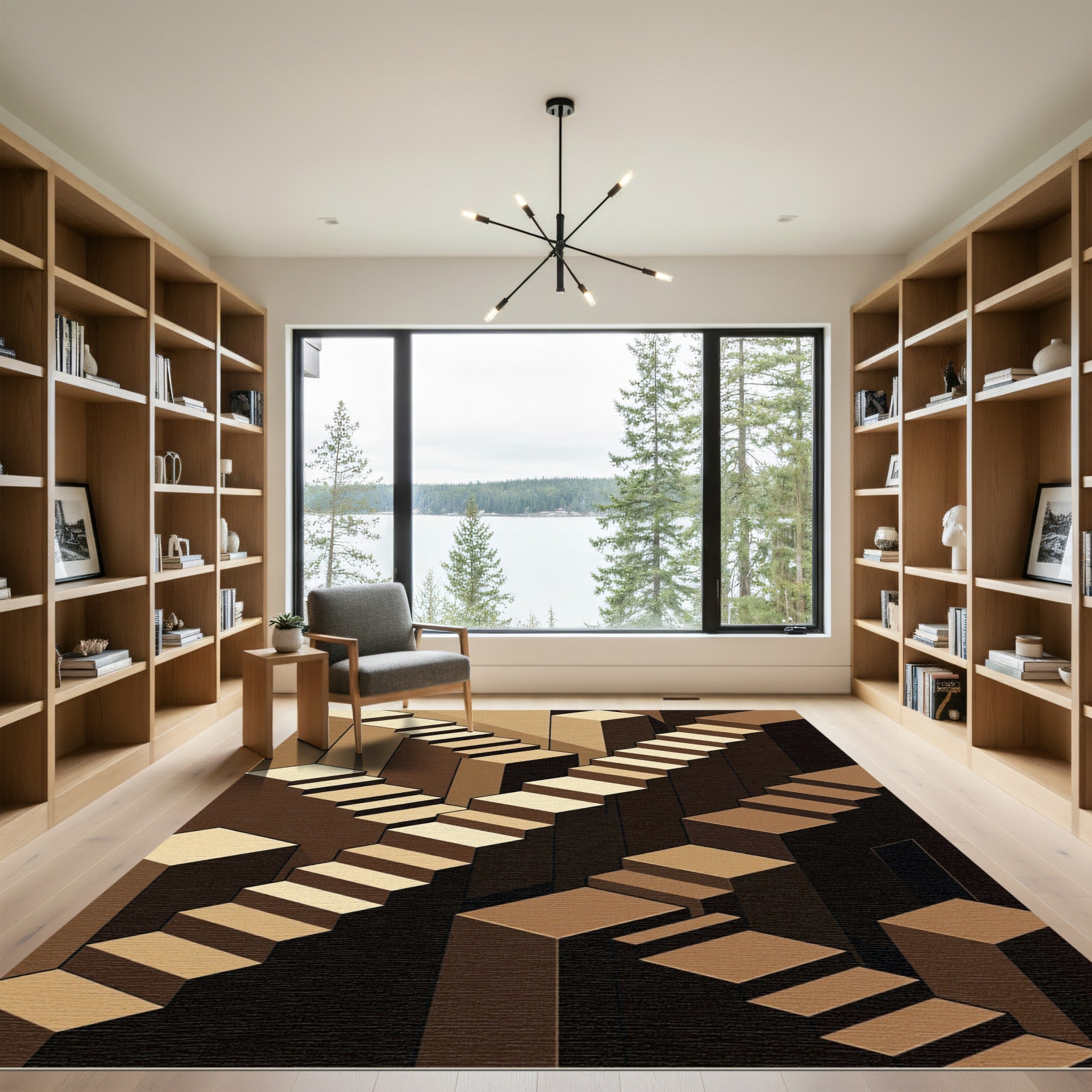Brown Escher Staircase Illusion Rug