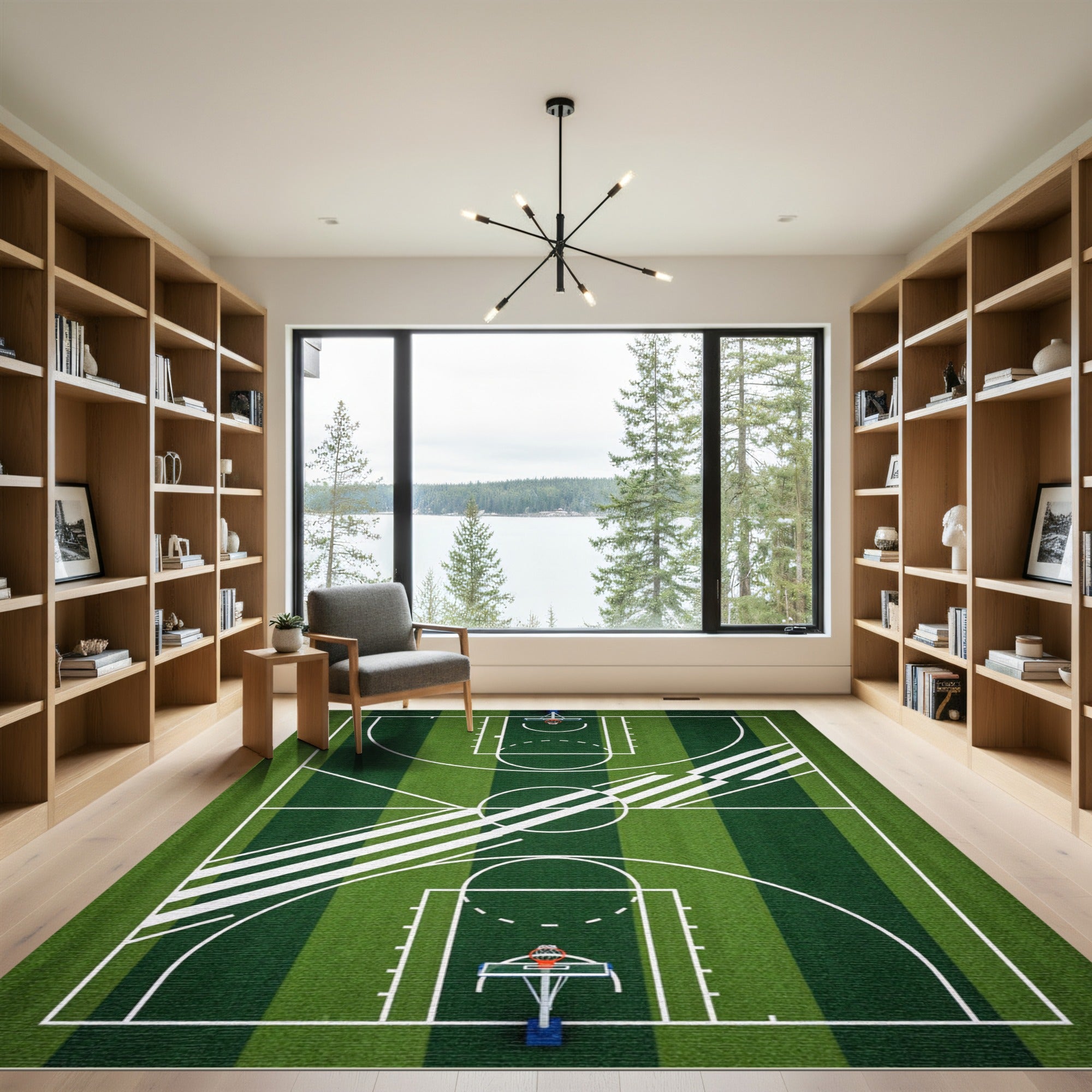 Modern Forest Green Athletic Court Rug