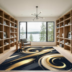 Golden Abstract Swirl Wave Liquid Art Rug