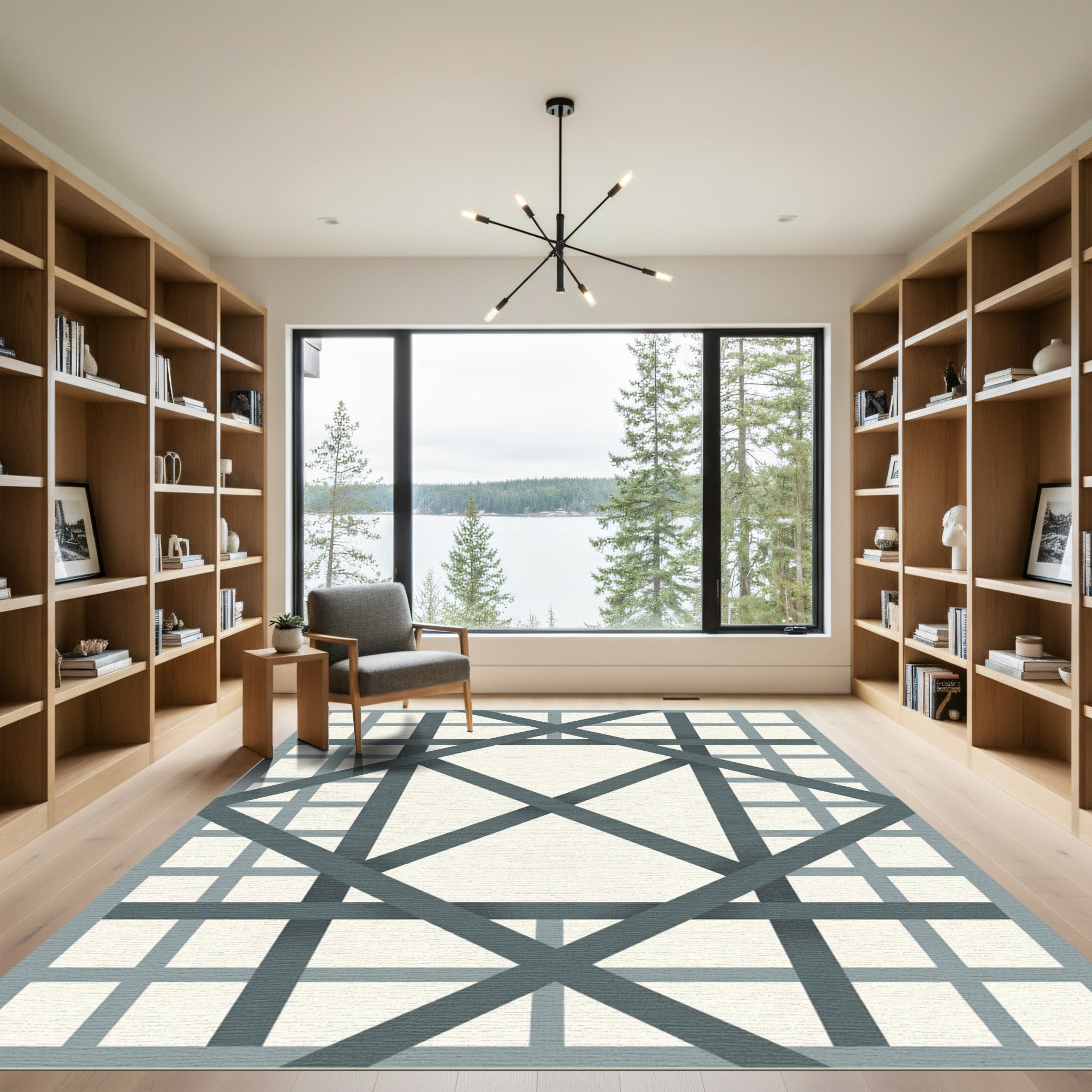 Modern Gray Diamond Intersecting Grid Rug