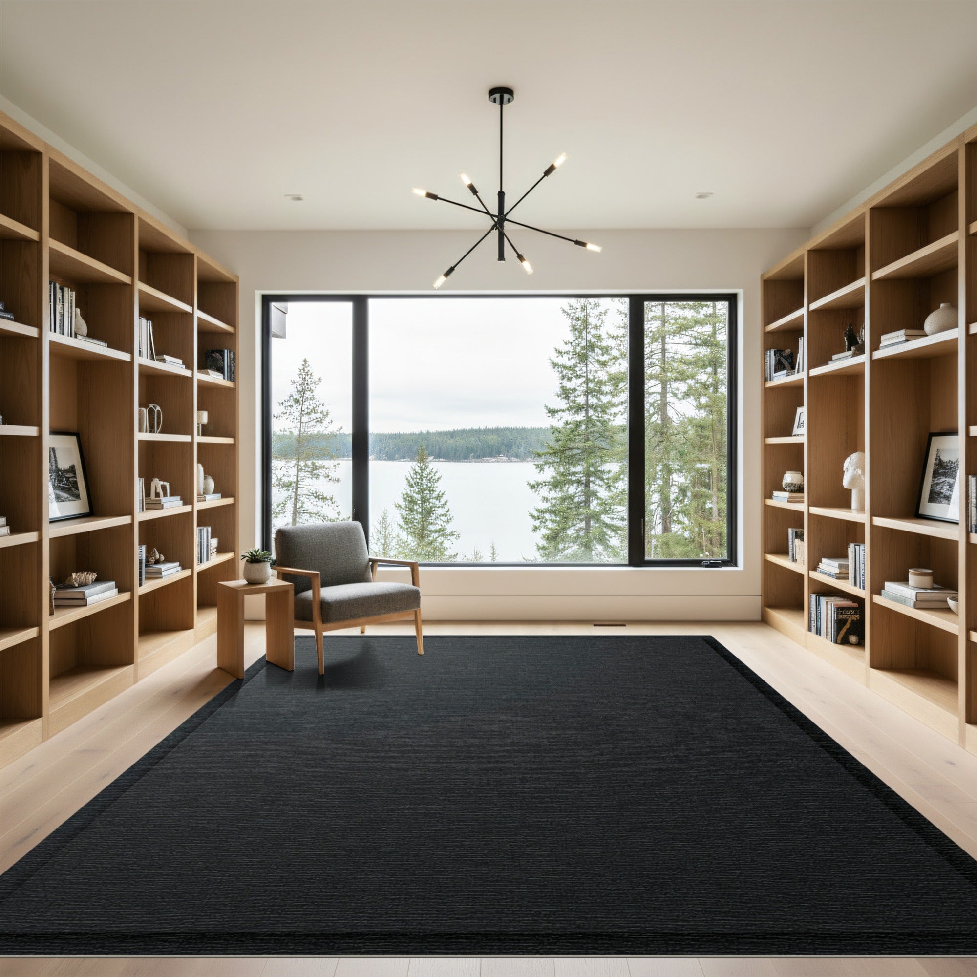 Deep Charcoal Diagonal Texture Rug