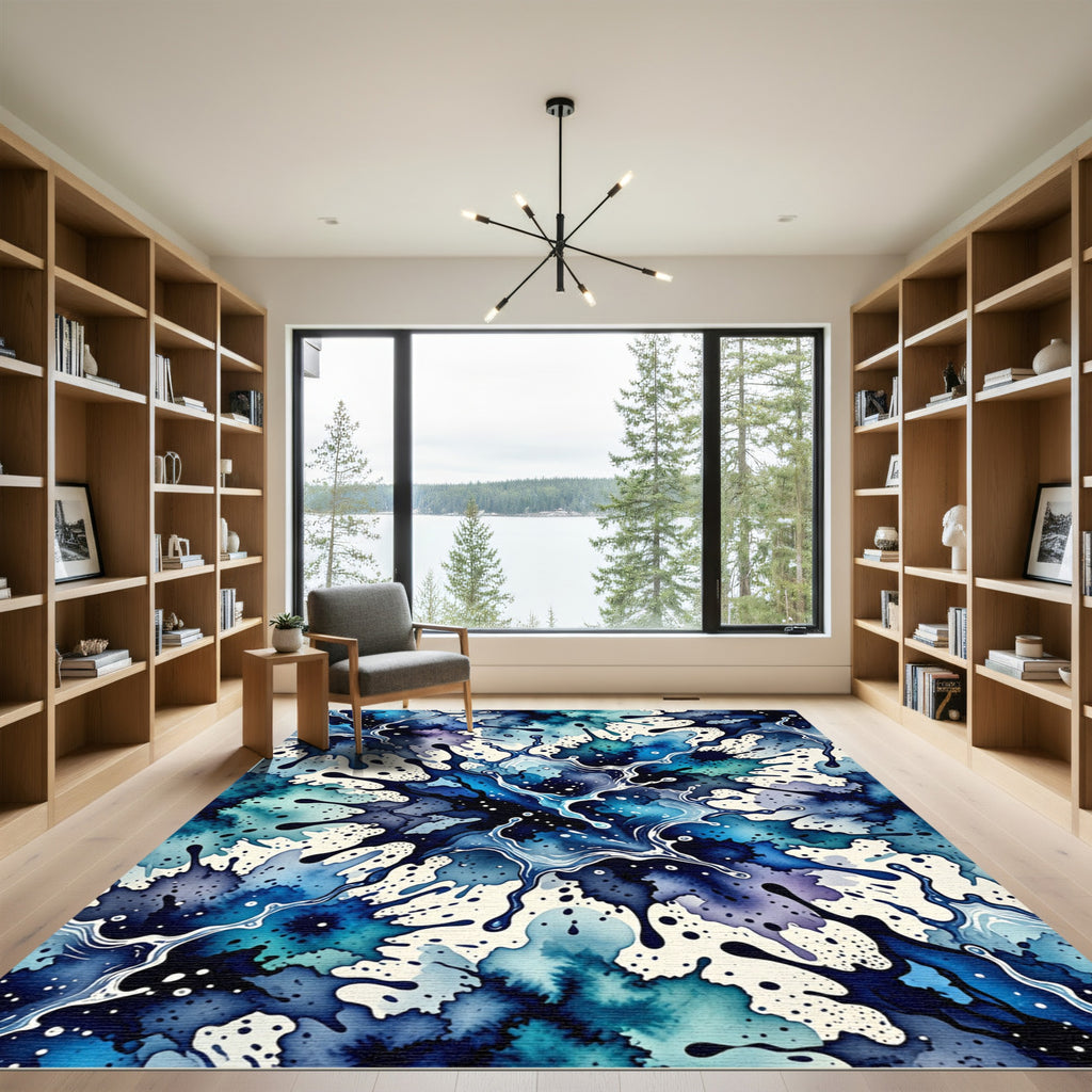 Watercolor Splatter Abstract Ocean Rug