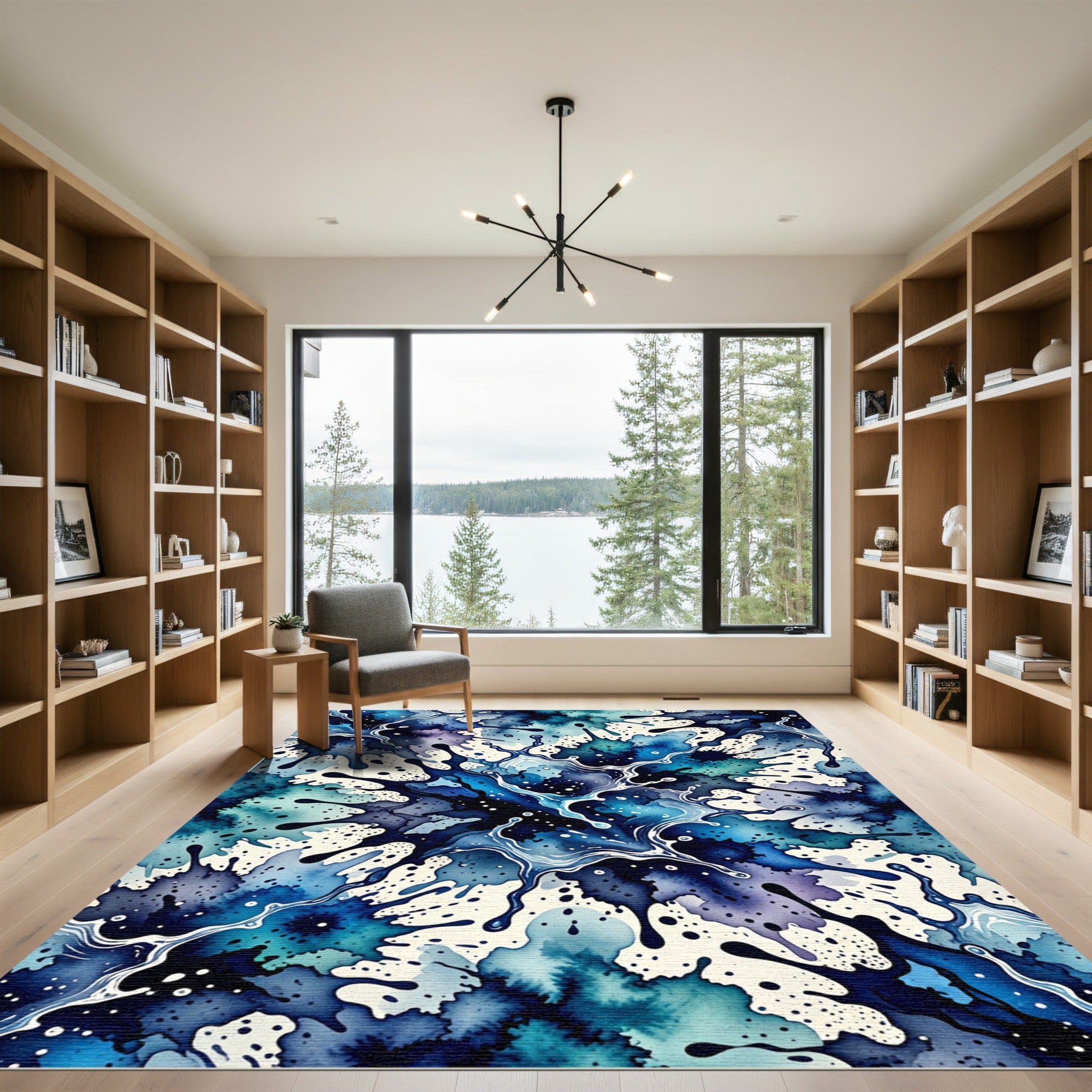 Watercolor Splatter Abstract Ocean Rug