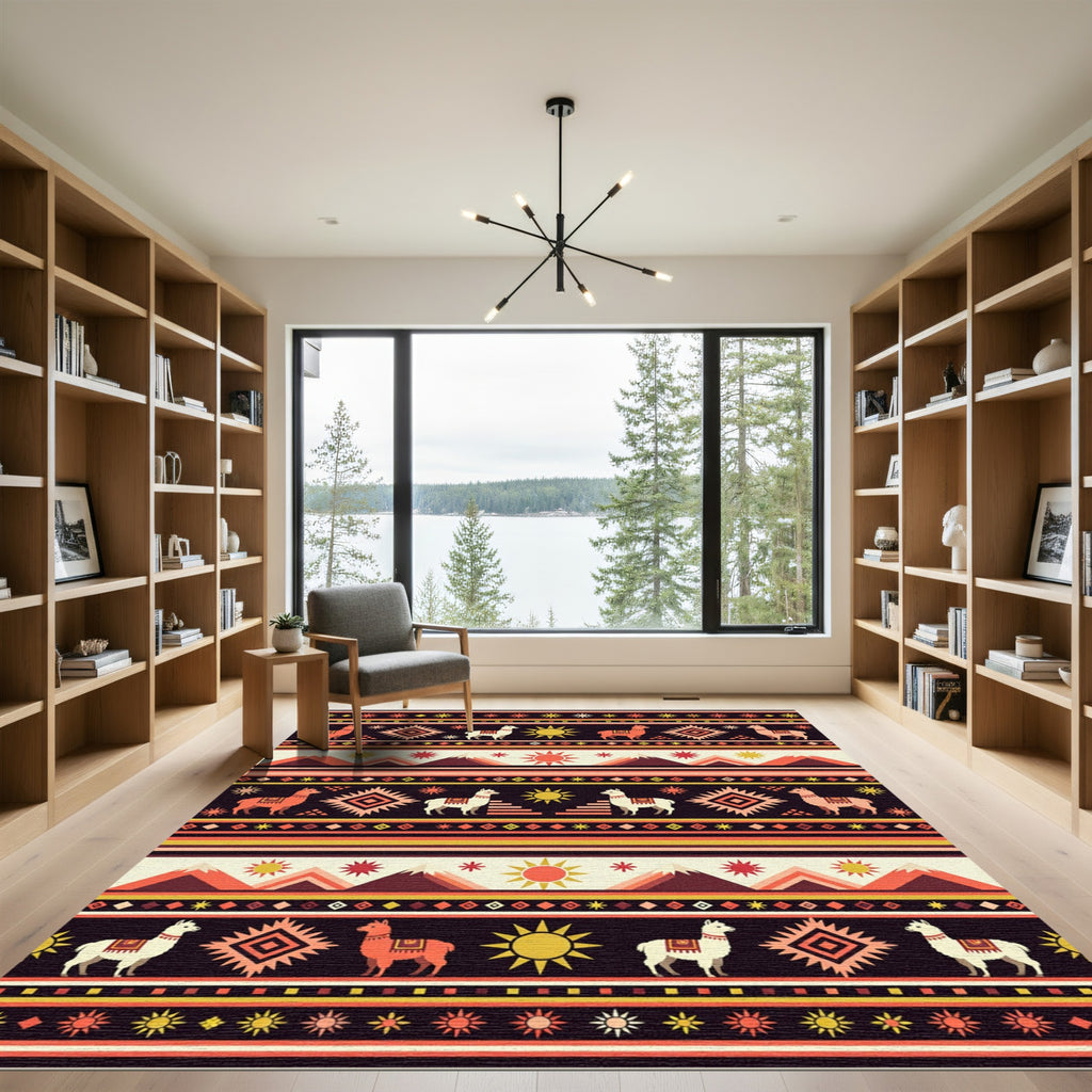 Terracotta Llama Suns Mountain Stripes Rug
