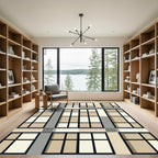 Modern Taupe Grid Geometric Block Rug