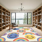 Cheerful Pastel Rainbow Smiley Face Art Rug