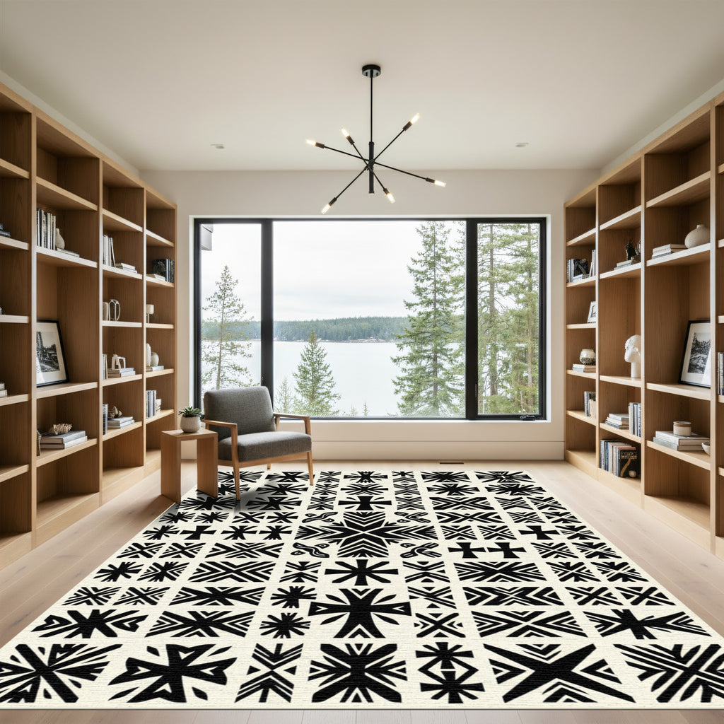 Black and White Geometric Cross Collage Rug