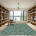 Emerald Sage Interlocking Lattice Damask Rug