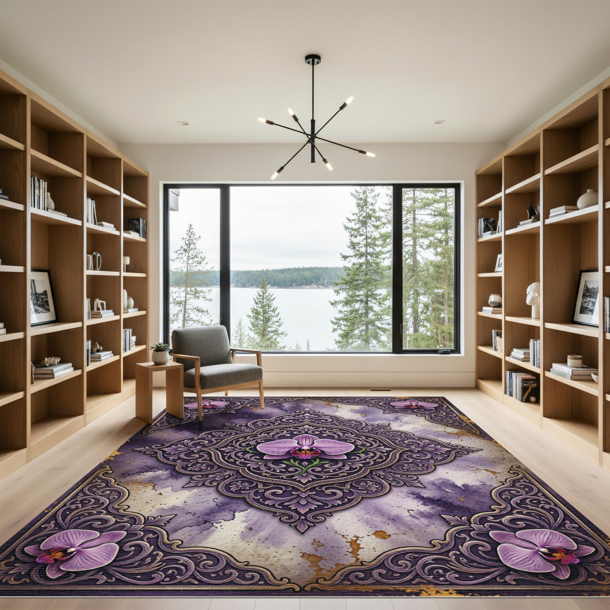 Orchid Medallion Purple Floral Border Rug