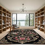 Ornate Pink Floral Garden Scrollwork Rug