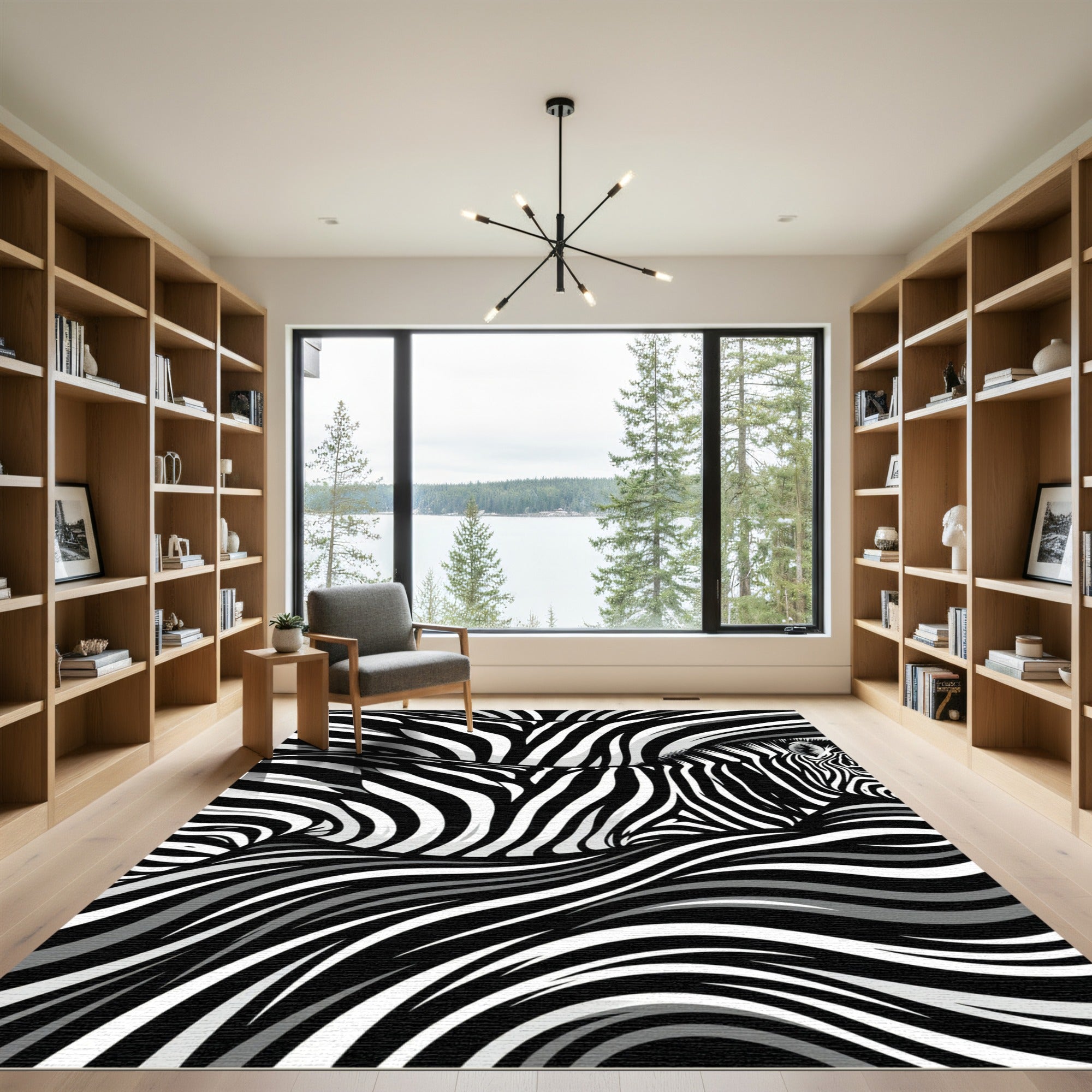 Monochrome Zebra Stripe Abstract Wave Art Rug