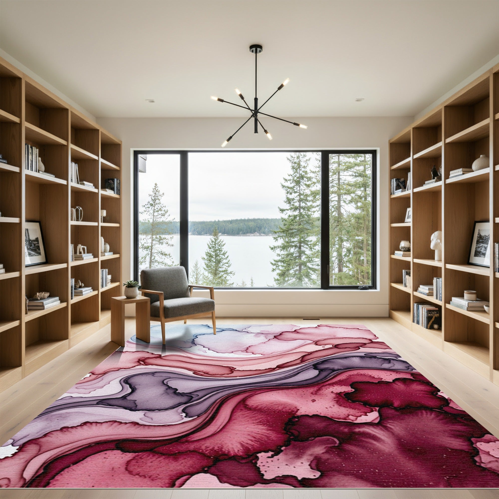 Crimson Plum Swirl Ink Fluid Rug