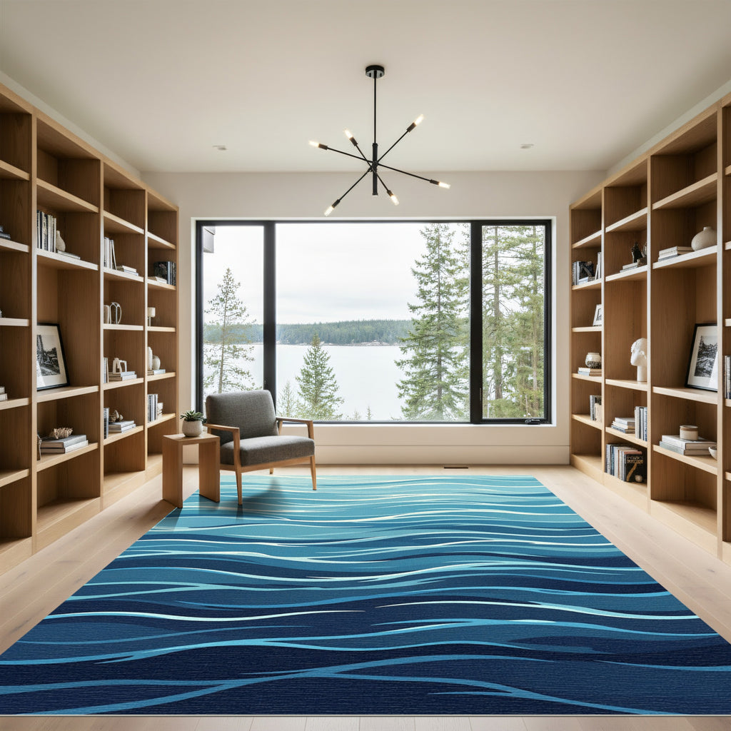 Aquatic Swirls Blue Ripples Rug
