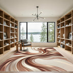 Elegant Copper Cream Swirling Waves Rug