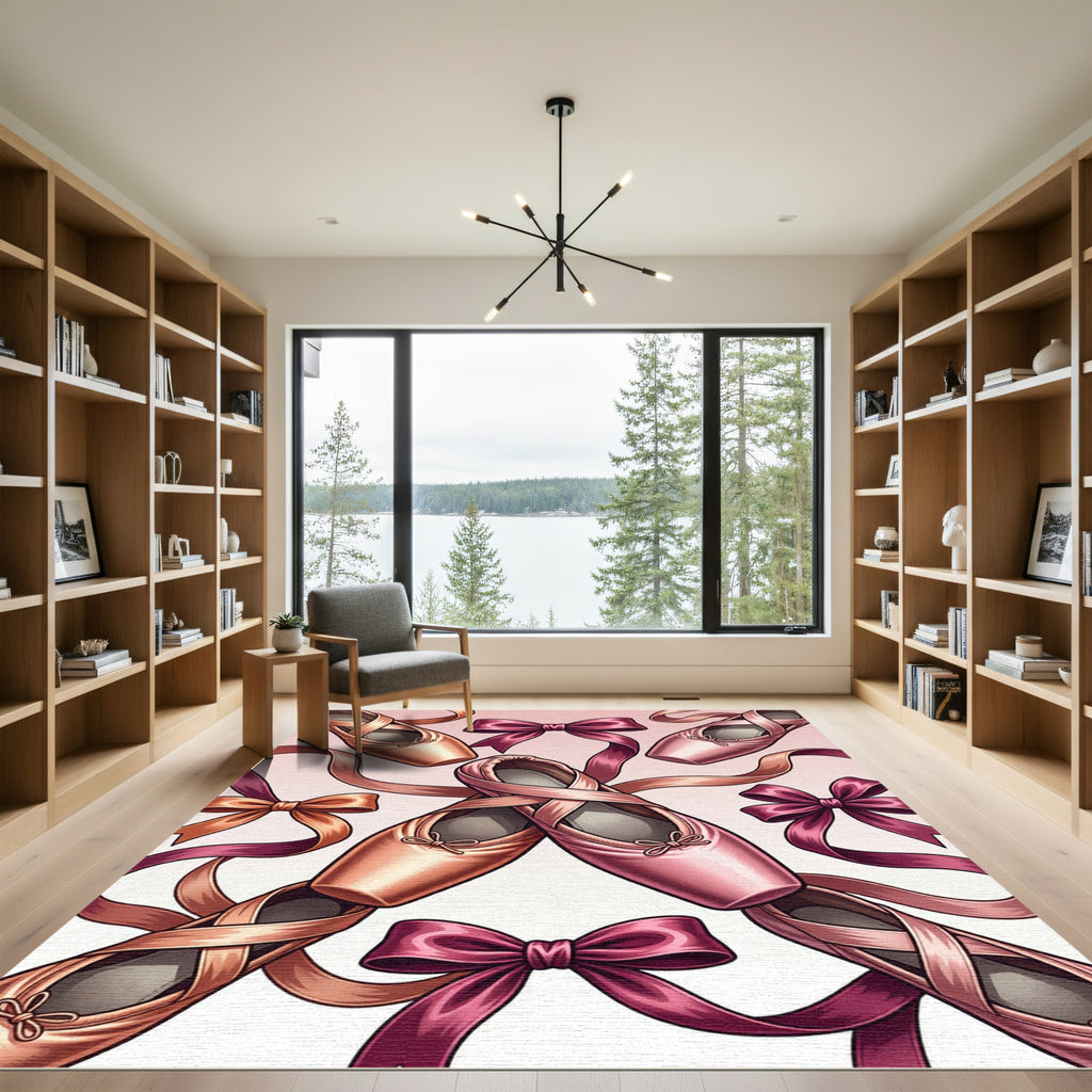 Pink Ballet Slippers Bows Ribbon Rug