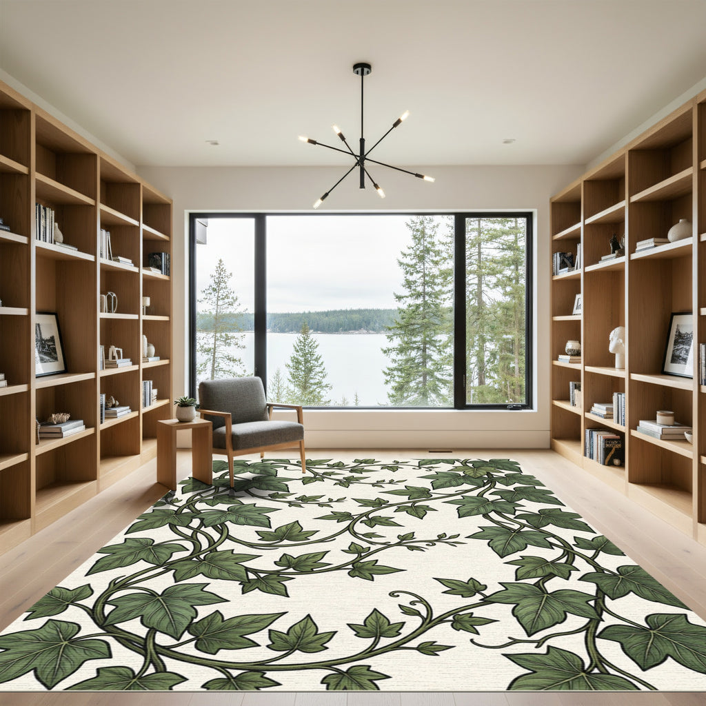 Earthy Green Botanical Ivy Vineyard Rug