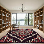Elegant Crimson Cream Heart Floral Medallion Rug
