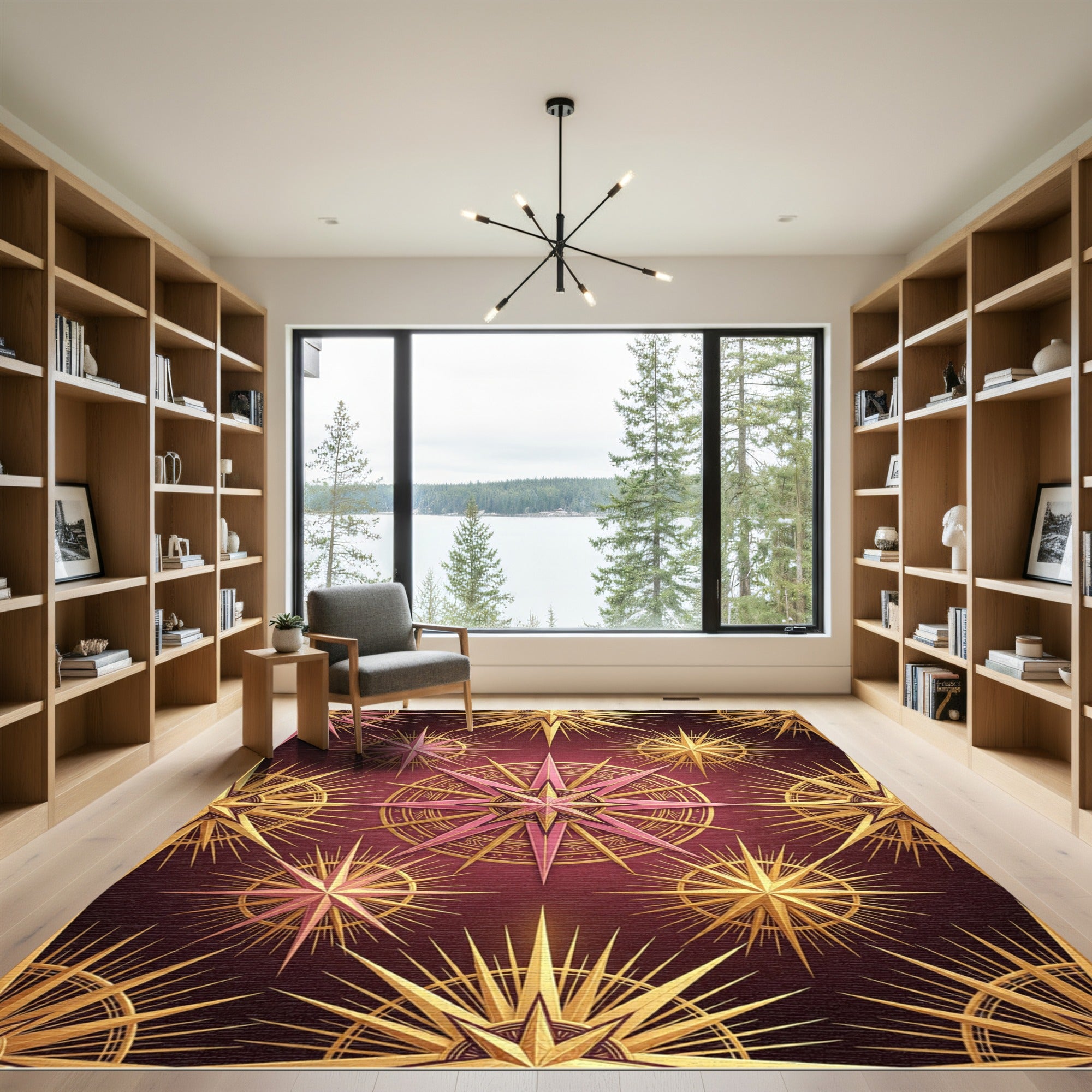 Celestial Gold and Rose Compass Art Rug