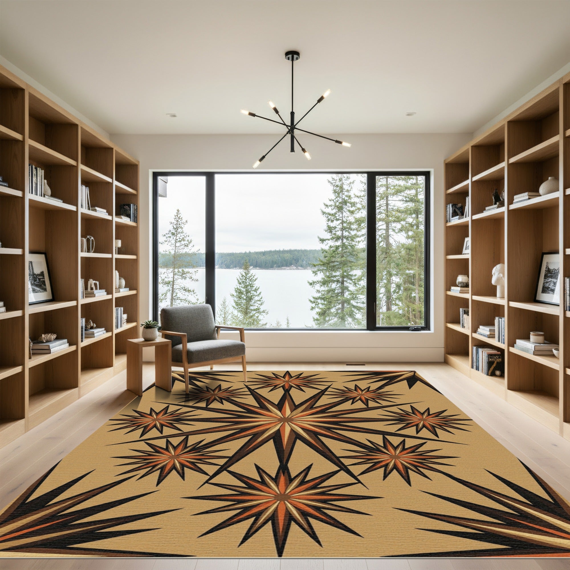 Earth Toned Geometric Sunburst Star Rug