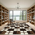 Modern Dark Brown Cream Plaid Rug