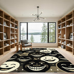 Modern Monochrome Smiling Face Grid Rug