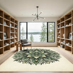 Elegant Emerald Botanical Leaf Mandala Rug