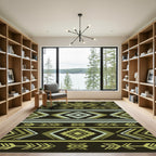 Earthy Green Geometric Tribal Arrow Rug