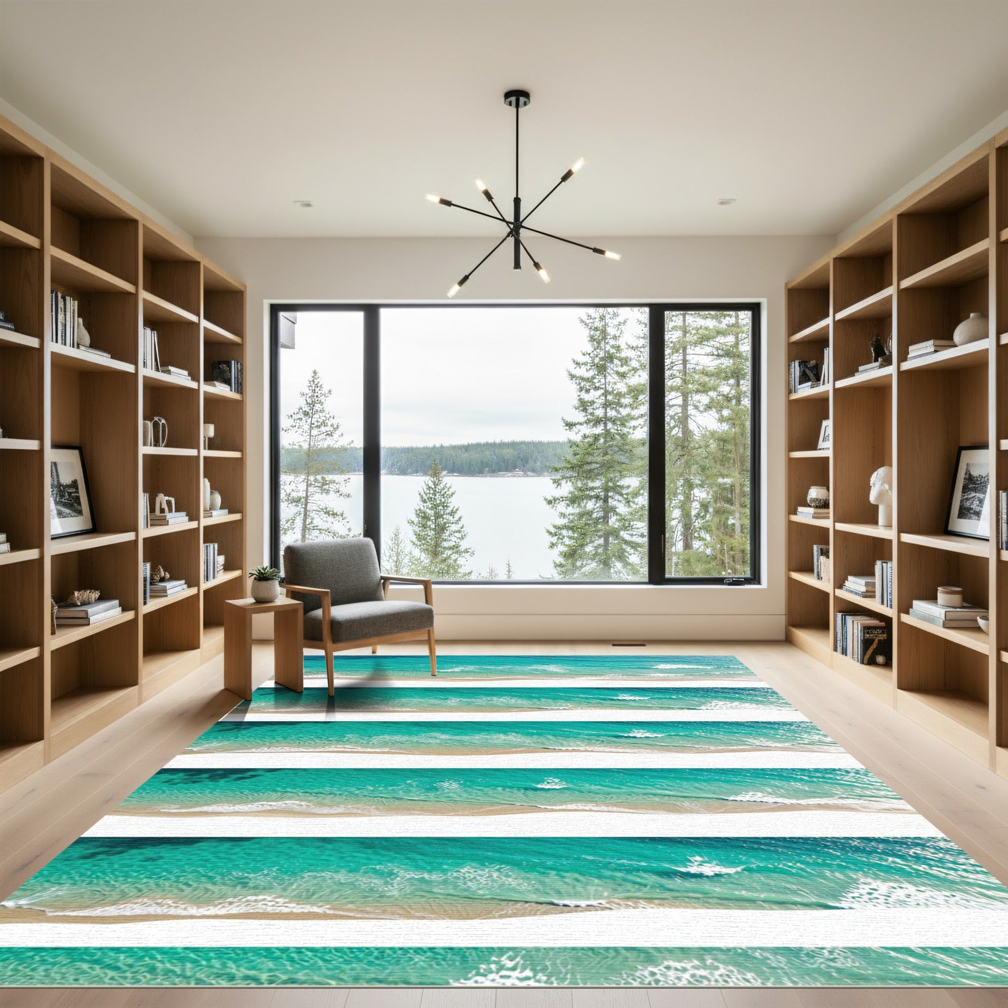 Turquoise Ocean Waves Beach Scene Rug