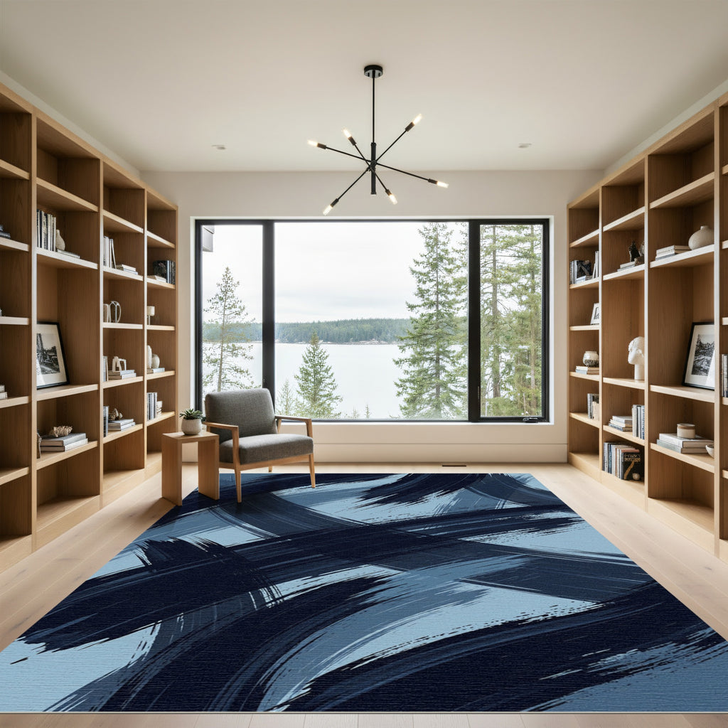 Navy Blue Abstract Stroke Rug