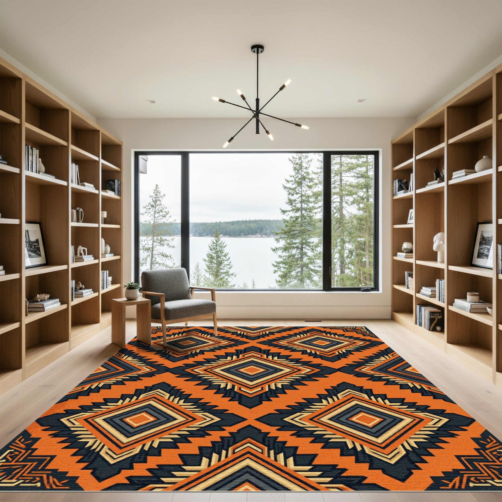 Bold Burnt Orange Geometric Diamond Art Rug