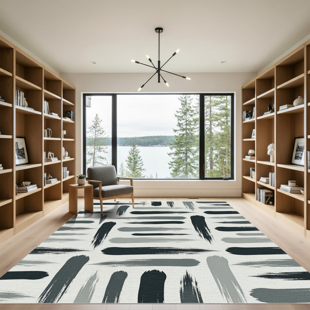Charcoal Gray Brushstroke Stripe Rug