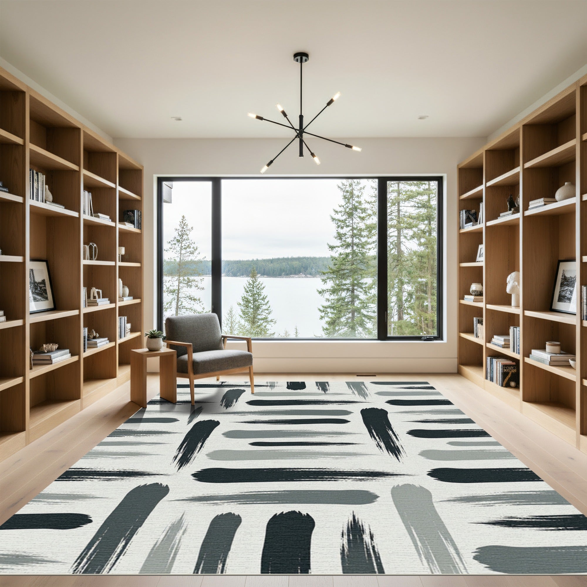 Charcoal Gray Brushstroke Stripe Rug