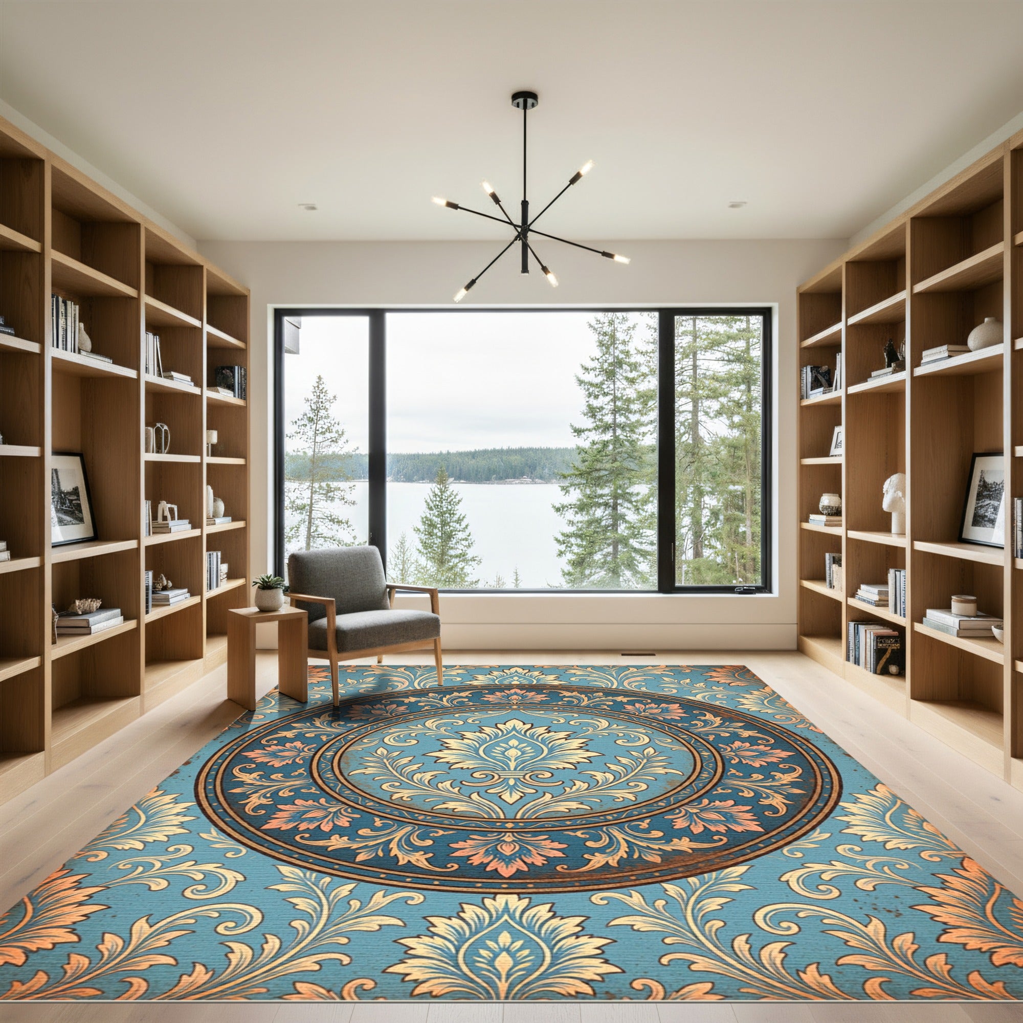 Ornate Damask Medallion in Dusty Blue Rug