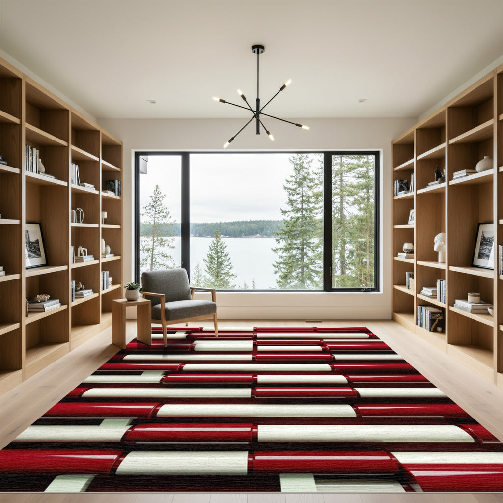 Red White Cylinder Geometric Rug