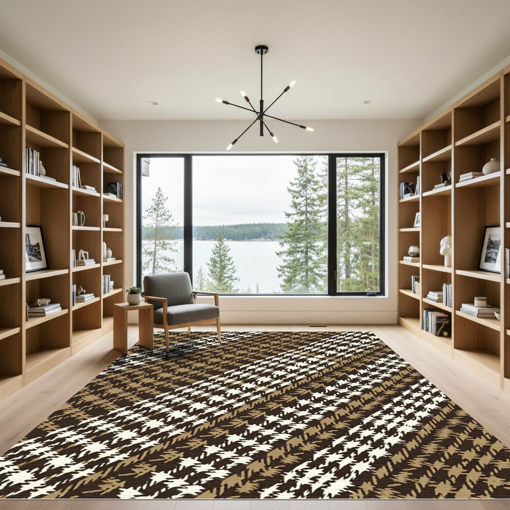 Earthy Hazel Diagonal Houndstooth Plaid Rug